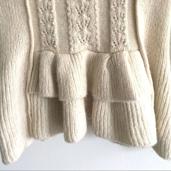 ANTHROPOLOGIE Alpaca Liefsdottir Long Sleeve Mock Neck Peplum Sweater Cream XS - Picture 5 of 8